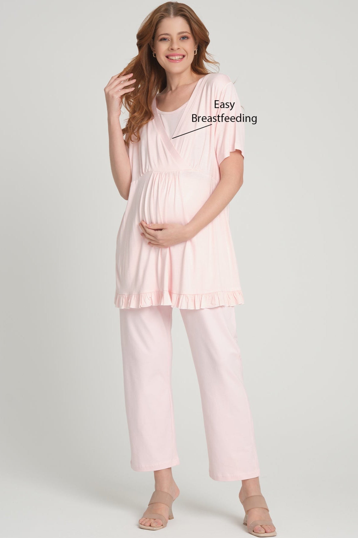 Double Breasted 3-Piece Maternity-Nursing Pajama Flywheel Arm Robe S