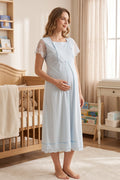 Lace Sleeve Maternity & Nursing Nightgown Blue - 2052