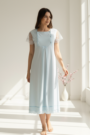 Lace Sleeve Maternity & Nursing Nightgown - 2052