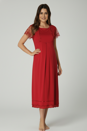 Lace Sleeve Maternity & Nursing Nightgown - 2052