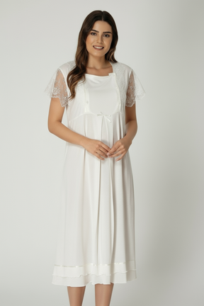 Lace Sleeve Maternity & Nursing Nightgown - 2052