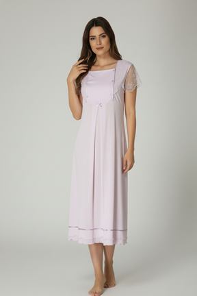 Lace Sleeve Maternity & Nursing Nightgown - 2052