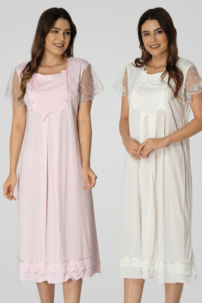 Lace Sleeve Maternity & Nursing Nightgown - 2052