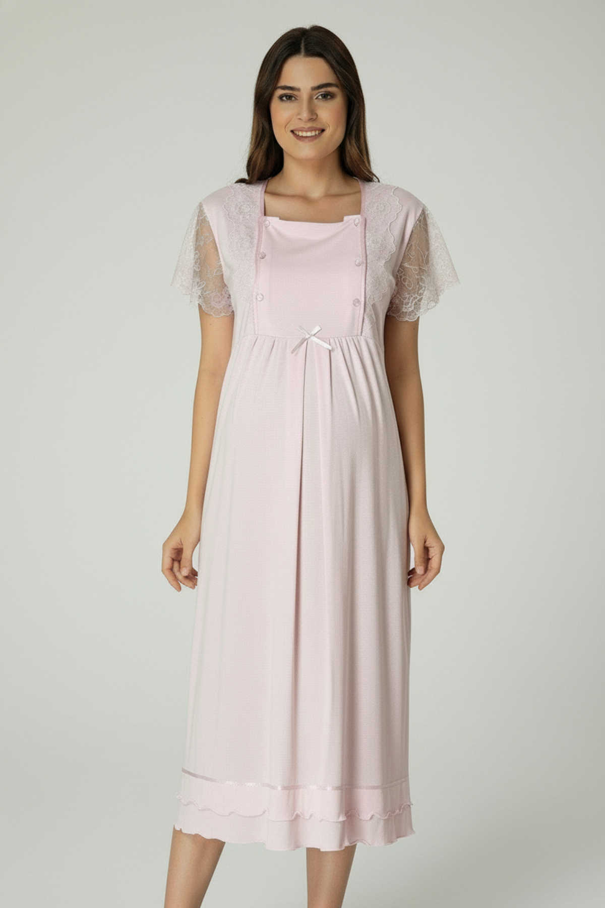 Lace Sleeve Maternity & Nursing Nightgown - 2052