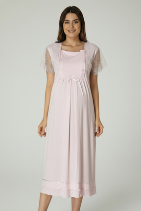 Lace Sleeve Maternity & Nursing Nightgown - 2052