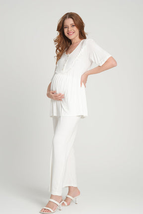 Lace 3-Pieces Maternity & Nursing Pajamas With Robe Salmon - 207
