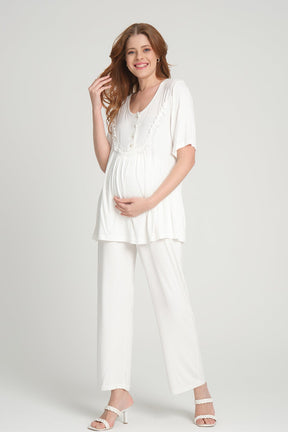 Lace 3-Pieces Maternity & Nursing Pajamas With Robe Salmon - 207
