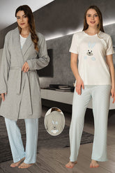 Basic 3-Piece Maternity-Nursing Pajama & Robe Set Blue - 2070