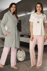Basic 3-Piece Maternity-Nursing Pajama & Robe Set Pink - 2070