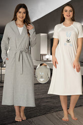 Basic Maternity-Nursing Nightgown & Robe Set Blue - 2071