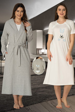 Basic Maternity-Nursing Nightgown & Robe Set Blue - 2071