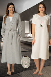 Basic Maternity-Nursing Nightgown & Robe Set Pink - 2071