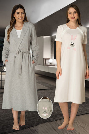 Basic Maternity-Nursing Nightgown & Robe Set Pink - 2071