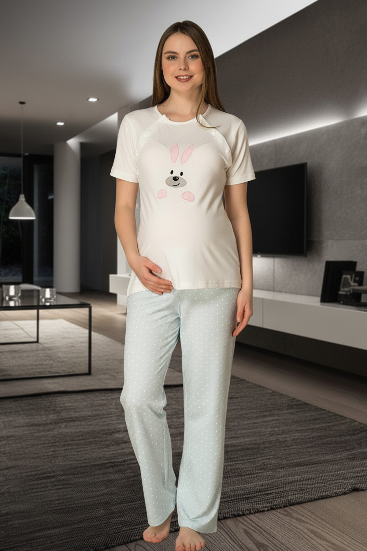 Basic Maternity & Nursing Pajama Set Blue - 2074
