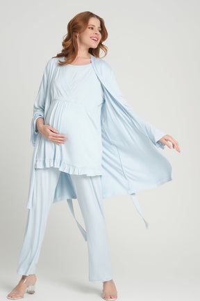 Double Breasted 3-Piece Maternity-Nursing Pajama & Flywheel Arm Robe Set Blue - 205