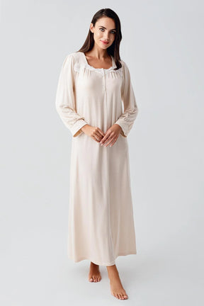 Lace Collar Maternity & Nursing Nightgown Beige - 21100