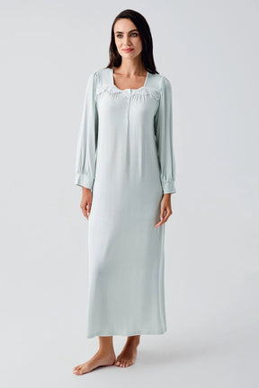 Lace Collar Maternity & Nursing Nightgown Green - 21100