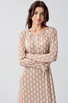 Patterned Maternity & Nursing Nightgown Beige - 21101