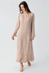 Patterned Maternity & Nursing Nightgown Beige - 21101