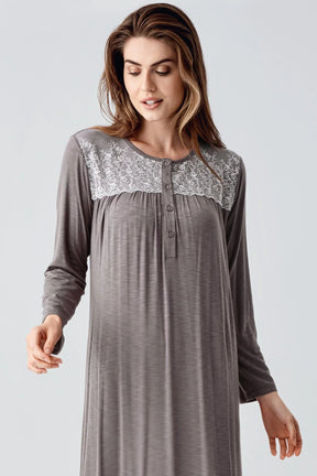 Lace Collar Jacquard Plus Size Maternity & Nursing Nightgown Coffee - 21108