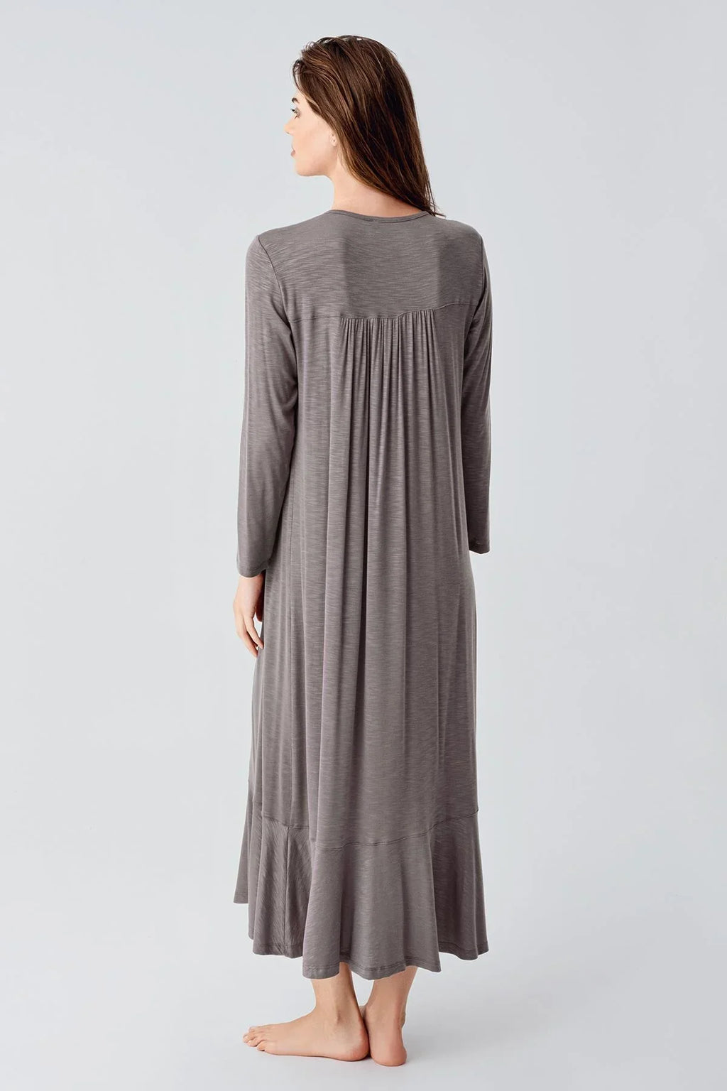 Lace Collar Jacquard Plus Size Maternity & Nursing Nightgown Coffee - 21108