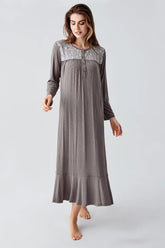 Lace Collar Jacquard Plus Size Maternity & Nursing Nightgown Coffee - 21108