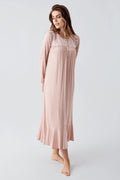 Lace Collar Jacquard Plus Size Maternity & Nursing Nightgown Powder - 21108