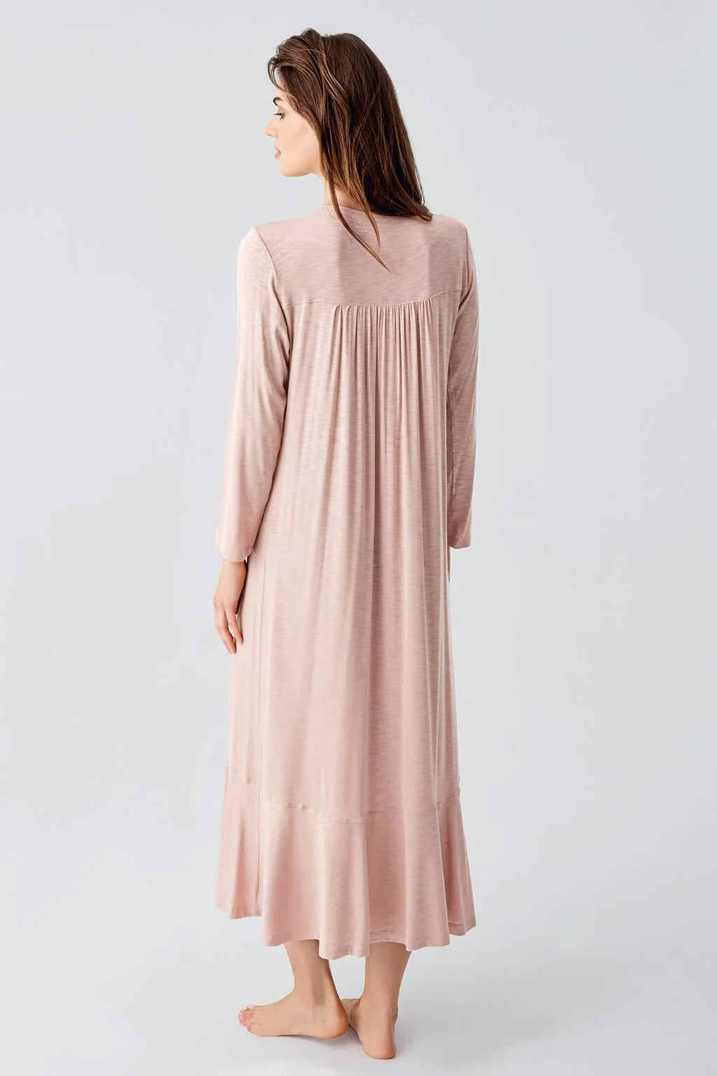 Lace Collar Jacquard Plus Size Maternity & Nursing Nightgown Powder - 21108