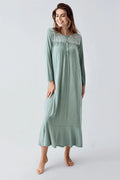 Lace Collar Jacquard Plus Size Maternity & Nursing Nightgown Green - 21108