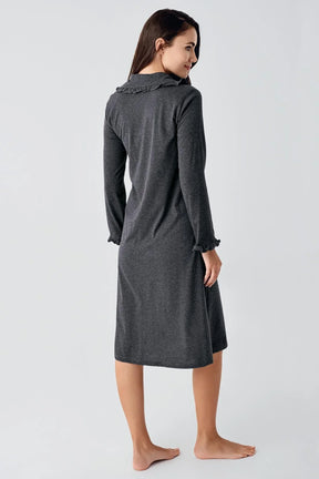 Cotton Melange Maternity & Nursing Nightgown Anthracite - 21112