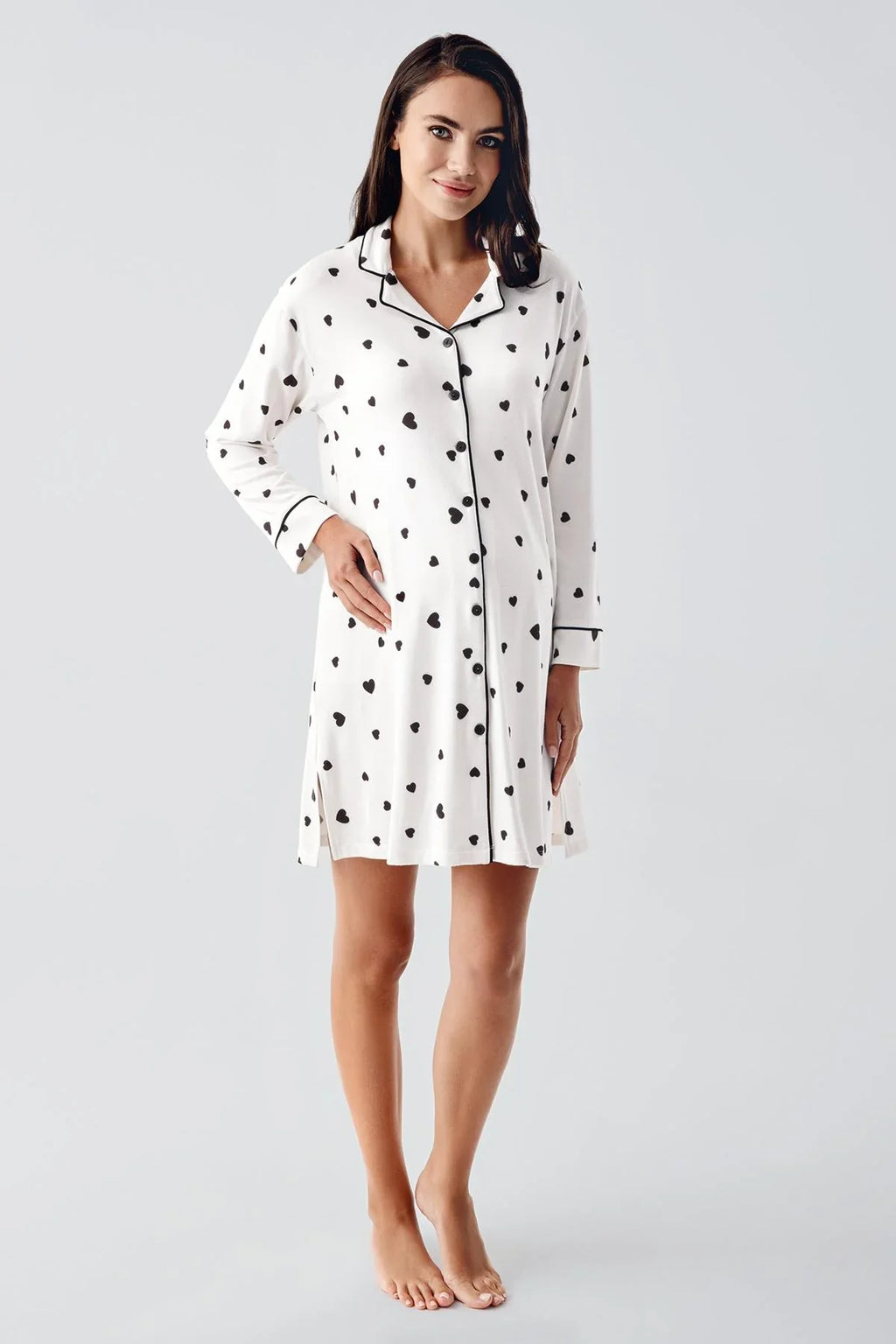 Heart Thermal Maternity & Nursing Nightgown Black - 21113