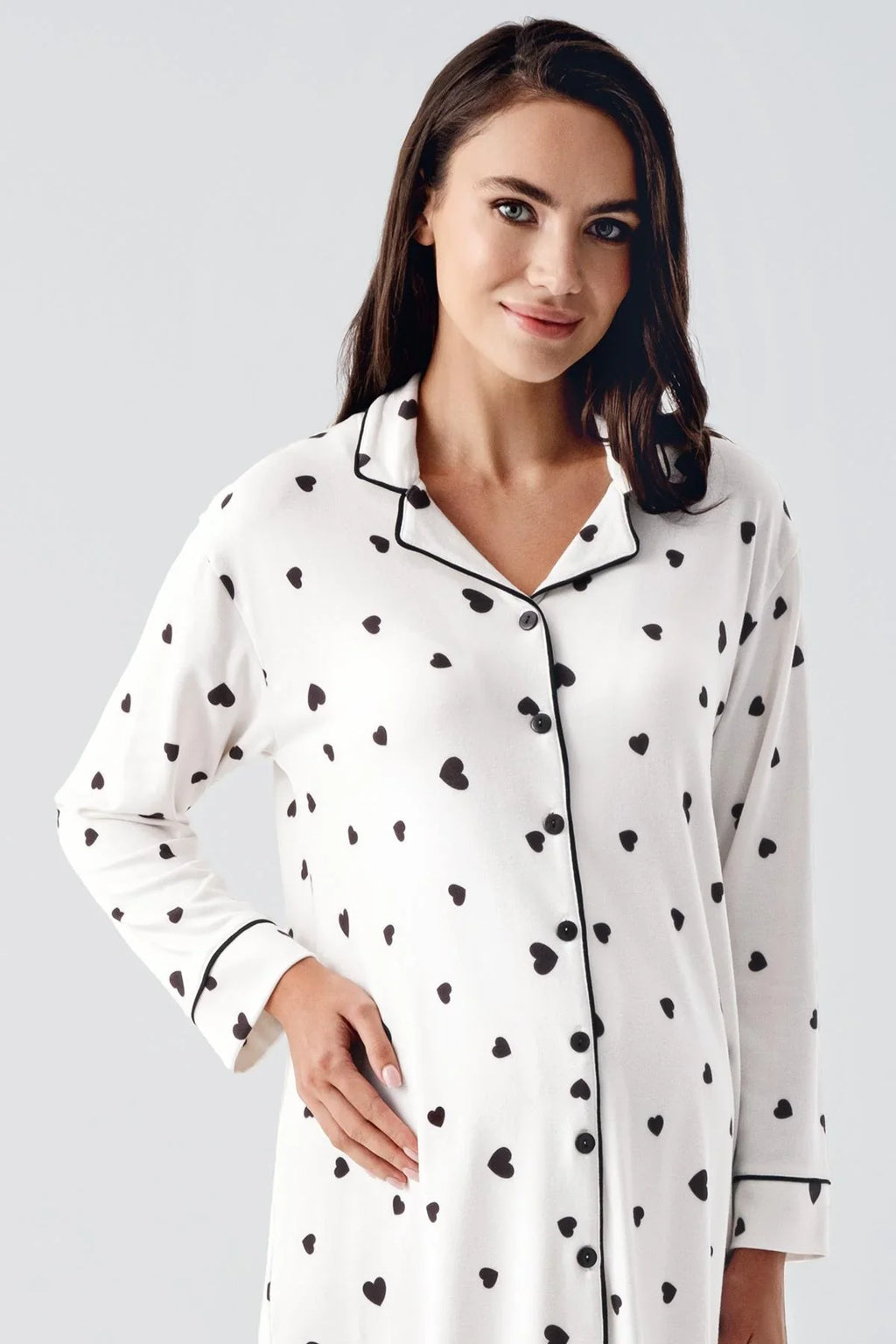 Heart Thermal Maternity & Nursing Nightgown Black - 21113