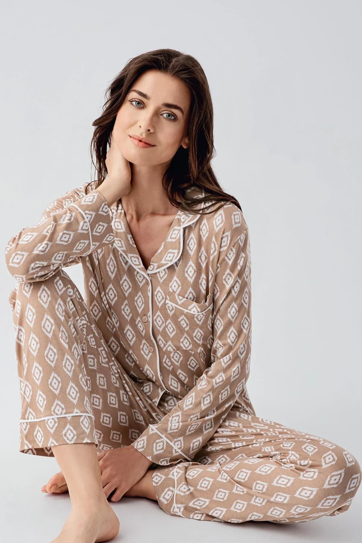 Lacy Patterned 4-Piece Maternity-Nursing Set Beige - 101101