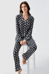 Patterned Maternity & Nursing Pajamas Black - 22101