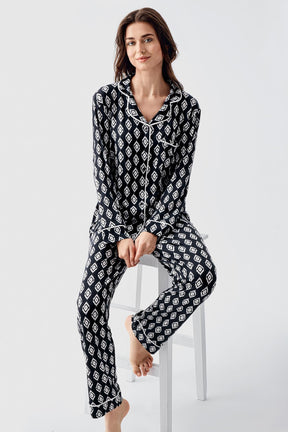Patterned Maternity & Nursing Pajamas Black - 22101