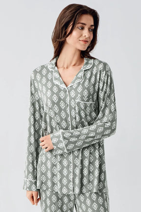 Patterned Maternity & Nursing Pajamas Green - 22101