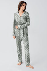Patterned Maternity & Nursing Pajamas Green - 22101