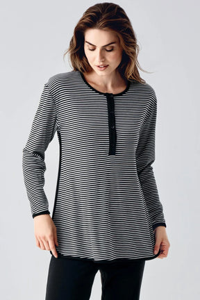 Striped Ruffled Maternity & Nursing Pajamas Black - 22103