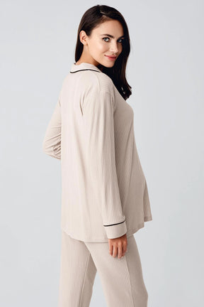 Baby Collar 3-Piece Maternity-Nursing Pajama & Robe Set Beige - 23111