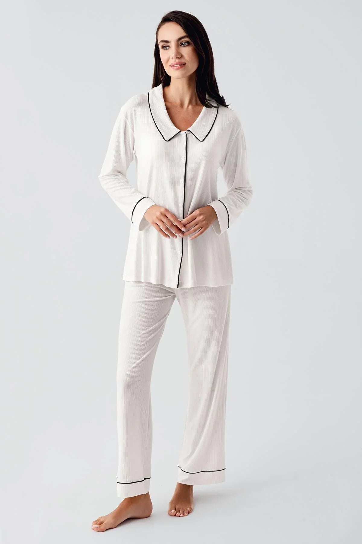 Baby Collar Maternity & Nursing Pajama Set Ecru - 22109