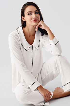 Baby Collar Maternity & Nursing Pajama Set Ecru - 22109