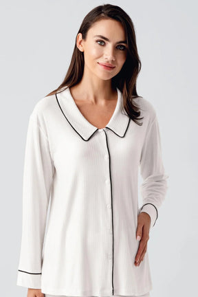 Baby Collar Maternity & Nursing Pajama Set Ecru - 22109