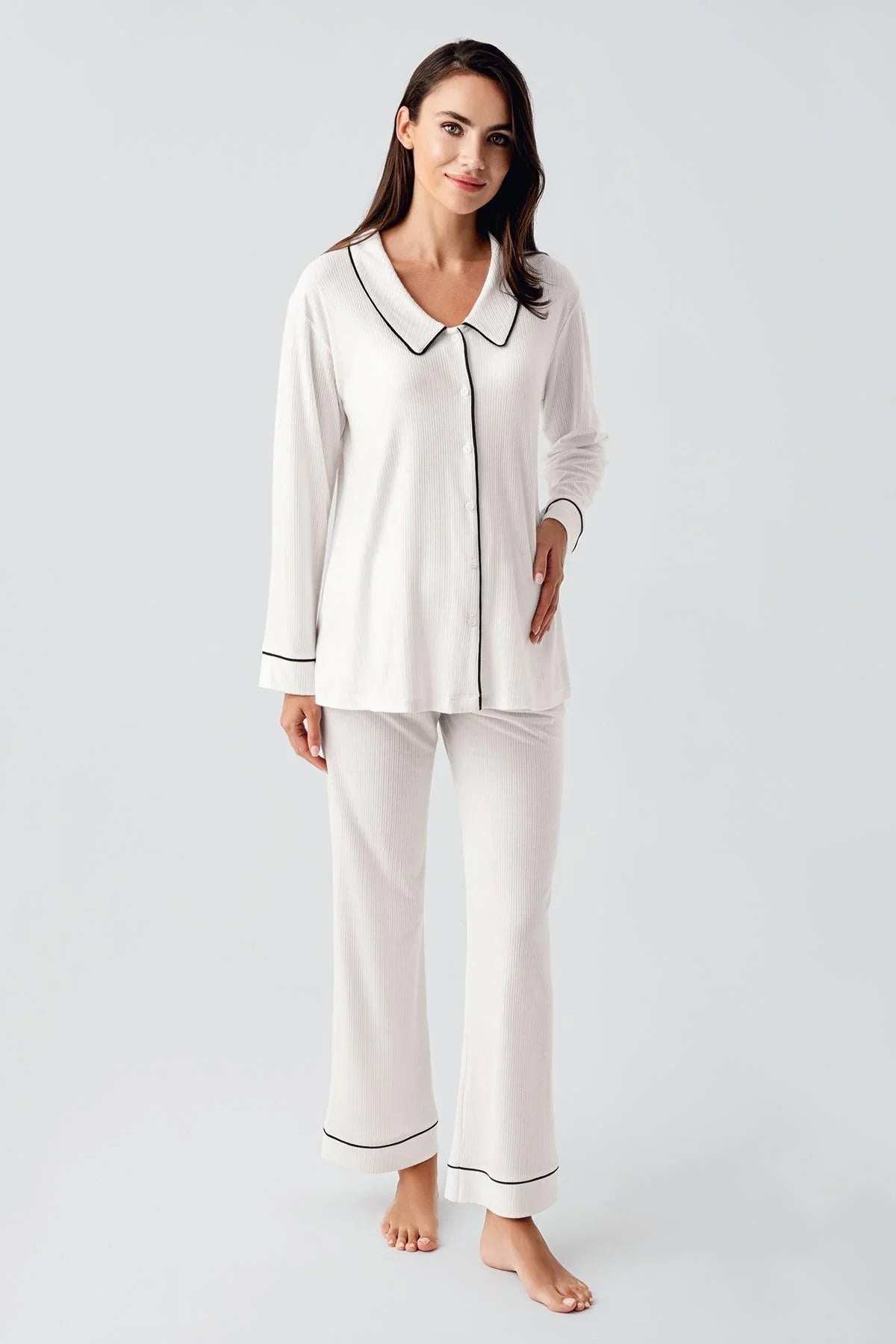 Baby Collar Maternity & Nursing Pajama Set Ecru - 22109