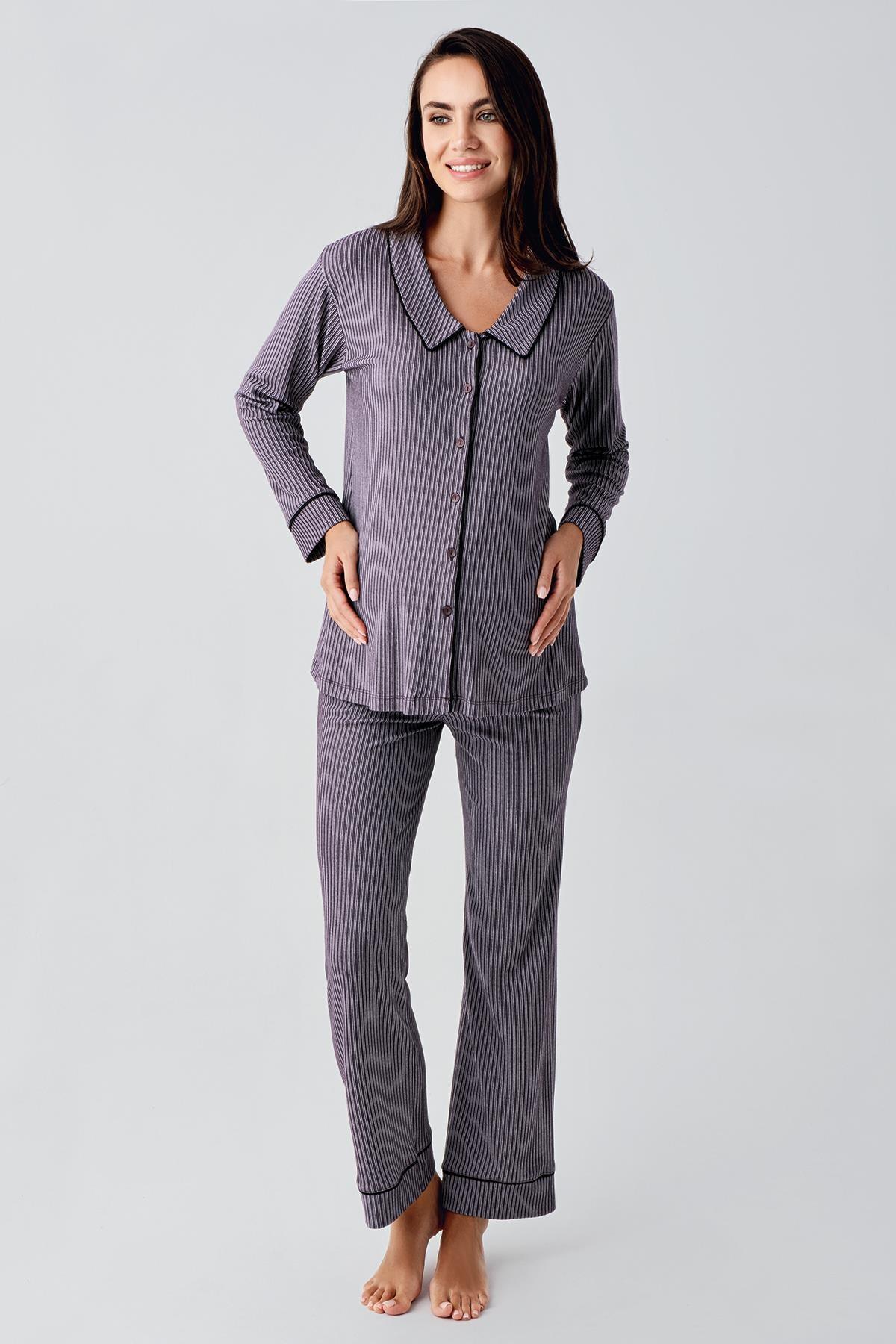 Baby Collar Maternity Feeding-Friendly Pajama Set Plum - S22109