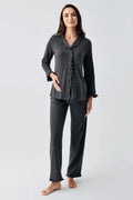 Cotton Melange Maternity Feeding-Friendly Pajama Set Anthracite - S22112