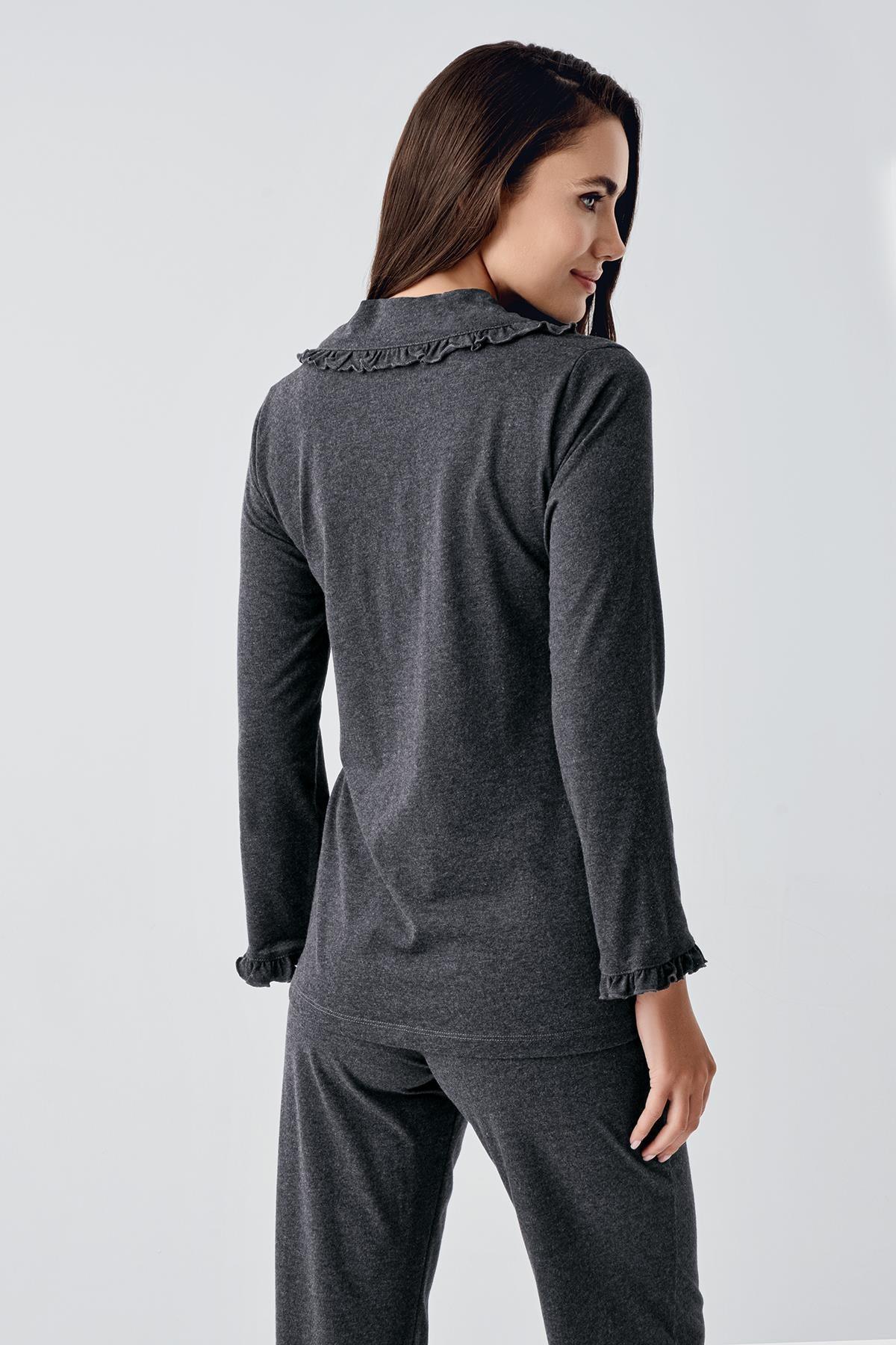Cotton Melange Maternity Feeding-Friendly Pajama Set Anthracite - S22112