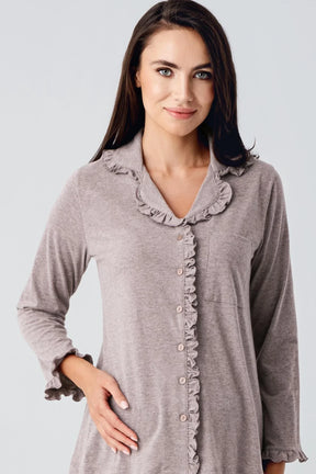 Cotton Melange Maternity & Nursing Pajamas Coffee - 22112
