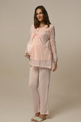 Lace Embossed 3-Piece Maternity-Nursing Pajama & Robe Set - 22324
