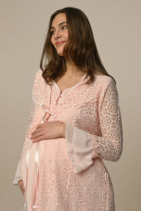 Lace Embossed 3-Piece Maternity-Nursing Pajama & Robe Set - 22324