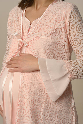 Lace Embossed 3-Piece Maternity-Nursing Pajama & Robe Set - 22324